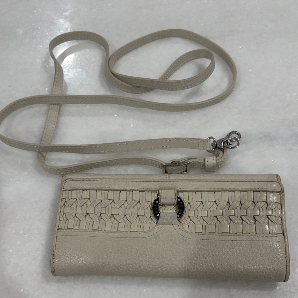 Brighton Beige Leather Woven Wallet Convertible Strap